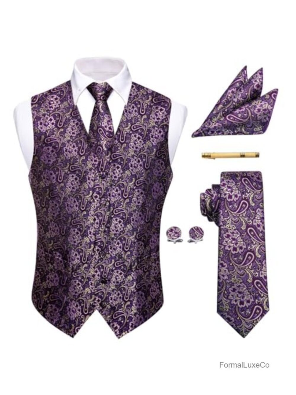 Mens Silk Paisley Vest Tie Set Formal Waistcoat Gothic Steampunk